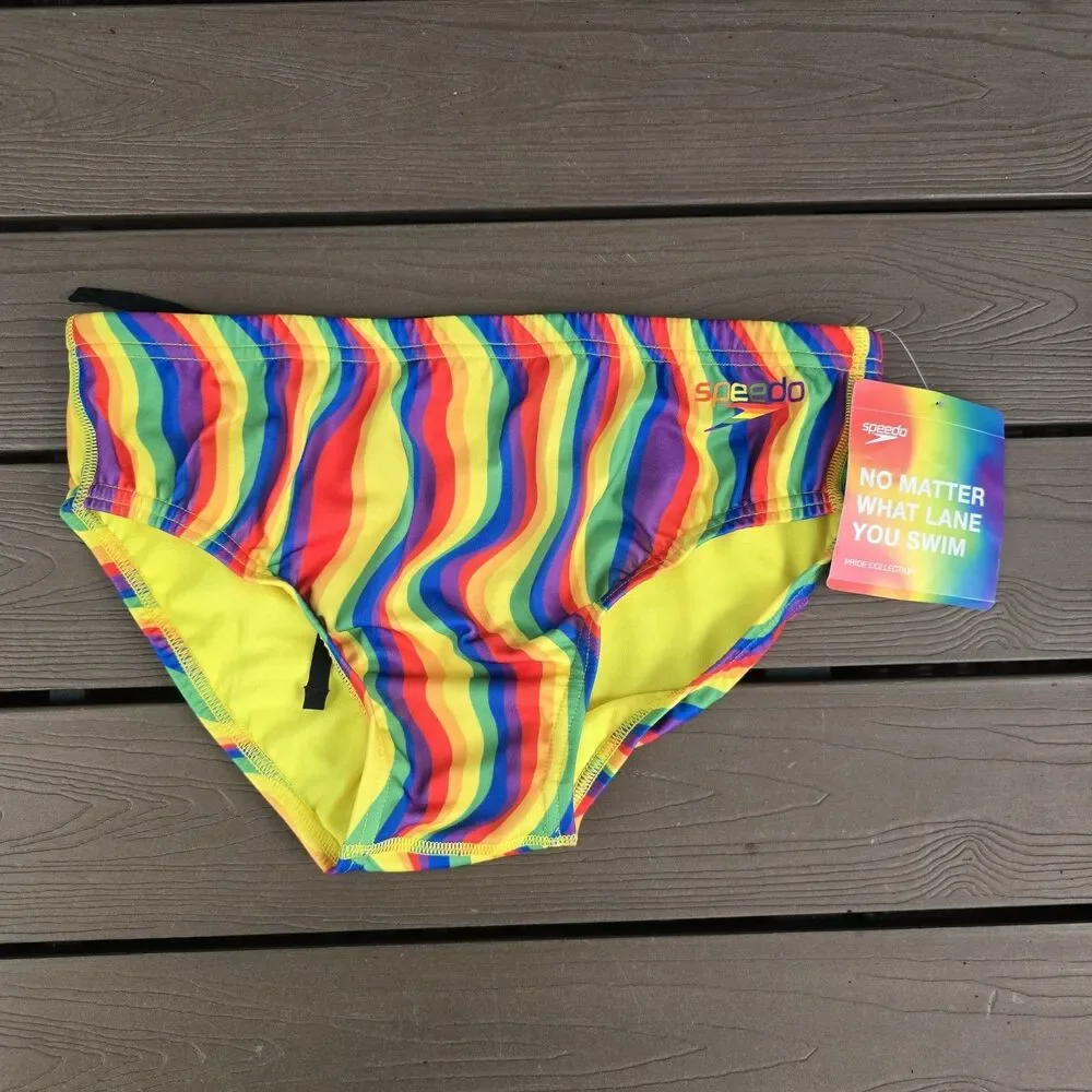 Speedo Endurance Men's Multicolor Rainbow Tide Racer Briefs Sz 32 New
